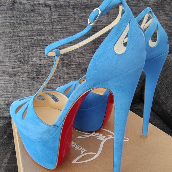 CHRISTIAN LOUBOUTIN Suede Cutout Accent T-Strap Pumps - Picture 9 of 16
